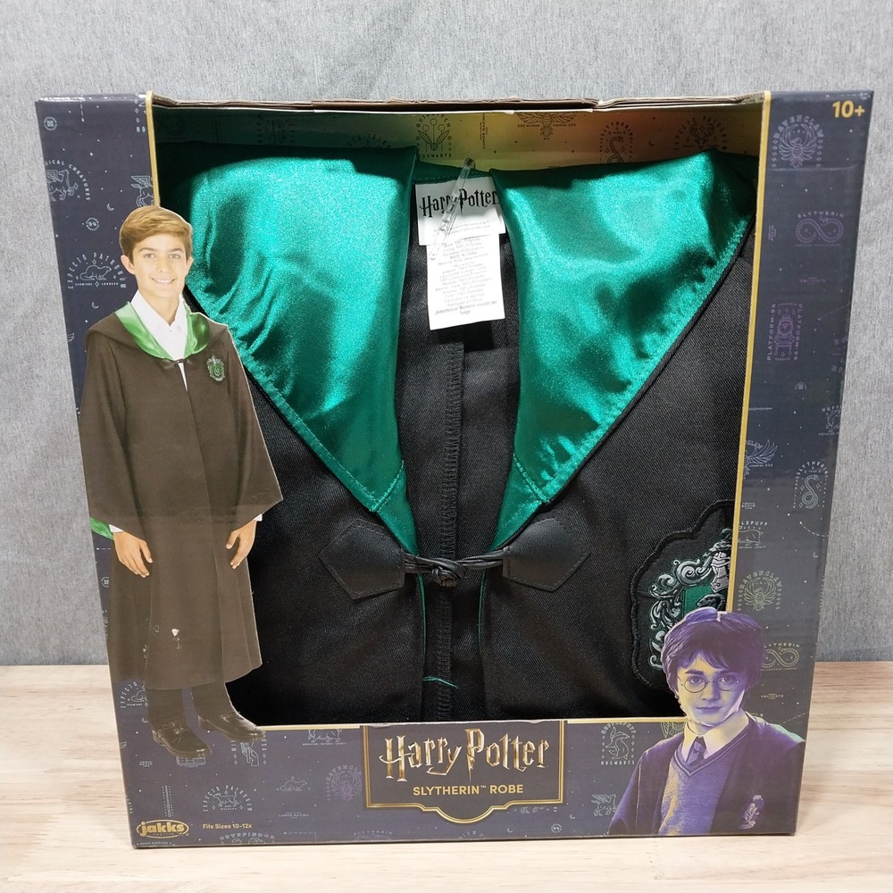 Harry Potter Slytherin Robe Costume Wand Pocket Kids Size 10-12 Green